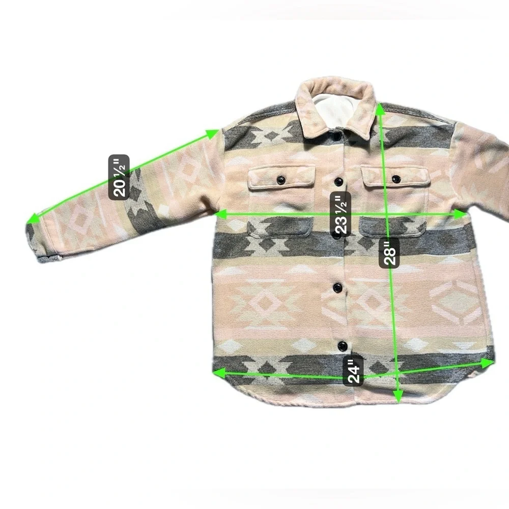 No Boundaries Hooded Shirt Jacket Women’s XL Aztec Print Pink Button Up Poly